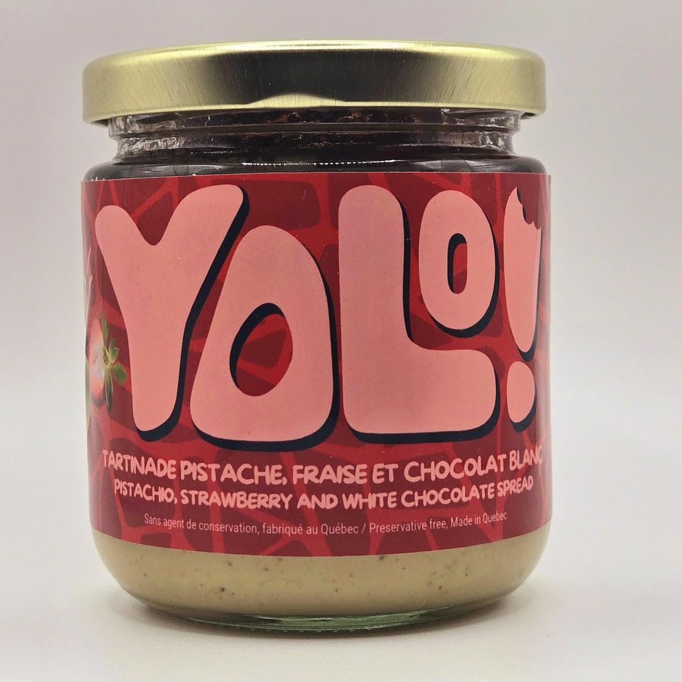 Yolo Pistachio, Strawberry and White Chocolate Spread, Preservative-Free, Made in Quebec