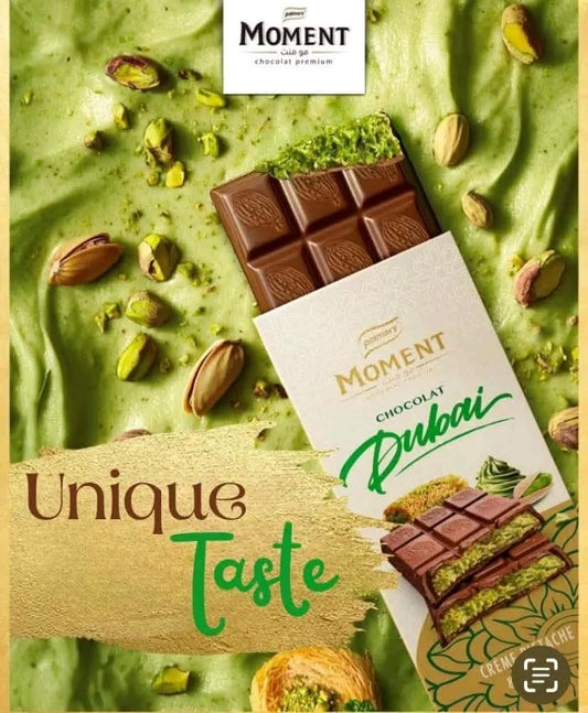 Moment Dubai Chocolate, Crème Pistache & Kunafa, Premium Middle Eastern Chocolate Bar