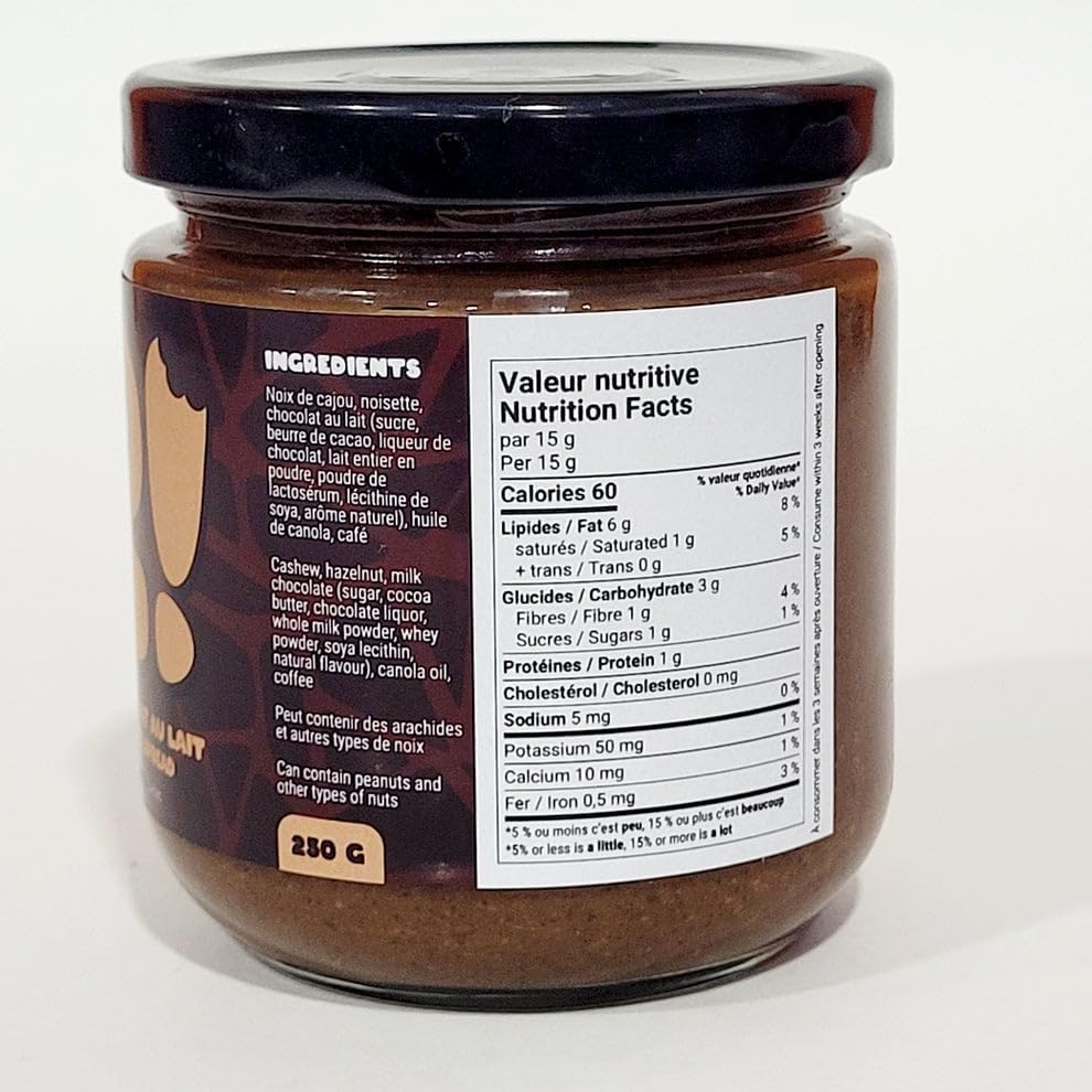 YOLO Hazelnut, Coffee and Milk Chocolate Spread, Preservative-Free, Made in Quebec, 250ml