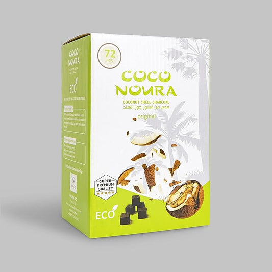 Coco Noura Premium Coconut Shell for Incense Hookah Shisha Cubes Natural Coal Briquette Narghile 1KG-72 Pieces 25mm Cubes Super Dense Canada's Choice