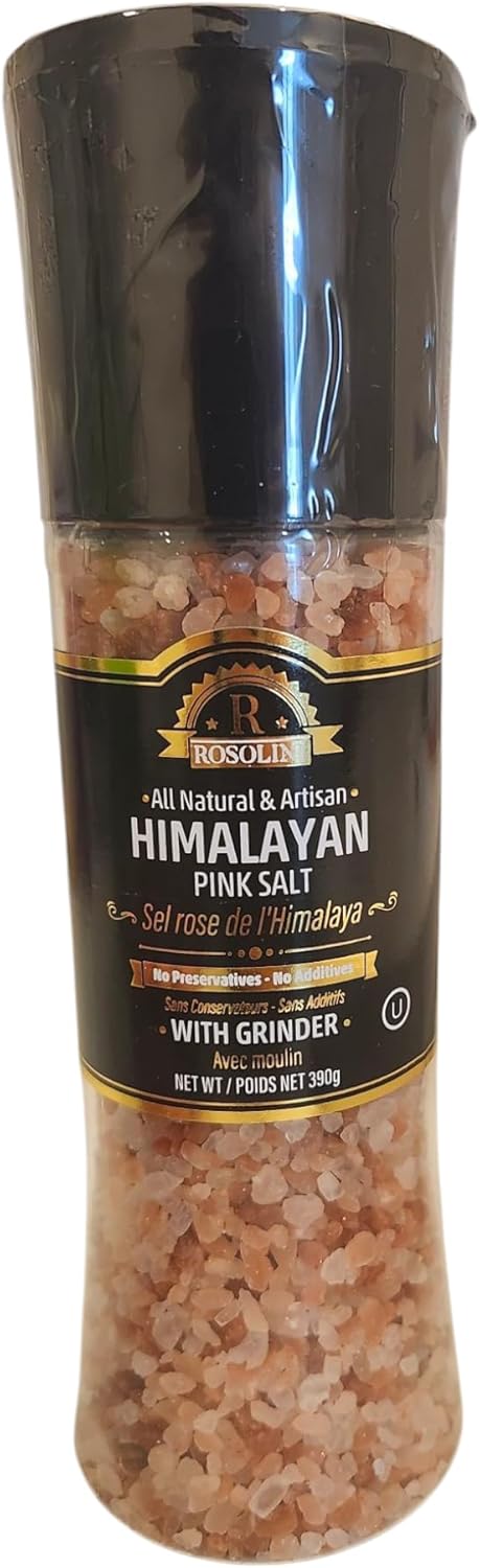 Rosolin Himalayan Pink Salt with Grinder, All Natural & Artisan, 390g