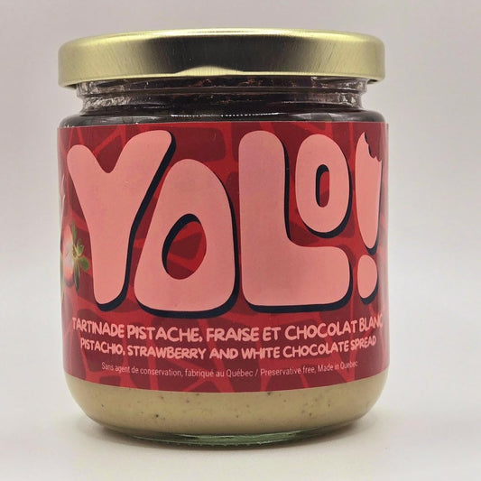 Yolo Pistachio, Strawberry and White Chocolate Spread, Preservative-Free, Made in Quebec