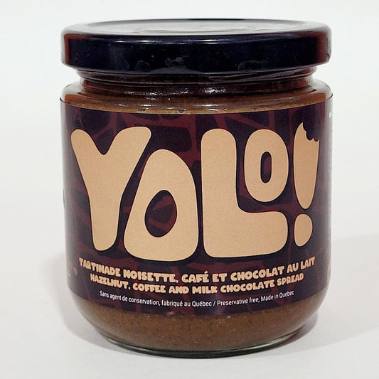 YOLO Hazelnut, Coffee and Milk Chocolate Spread, Preservative-Free, Made in Quebec, 250ml