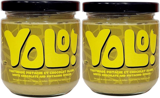 YOLO White Chocolate and Pistachio Spread, Made in Quebec, Preservative-Free, 2-Pack of 250 g