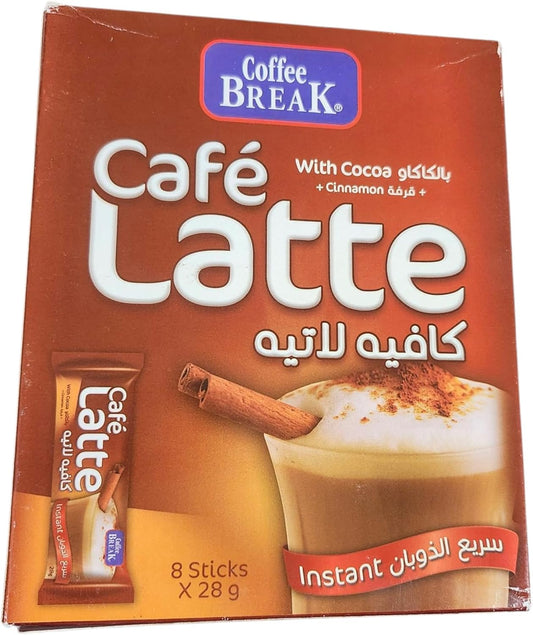 Coffee Break Café Latte with Cocoa and Cinnamon, Instant Coffee Mix, 8 Sticks x 28g