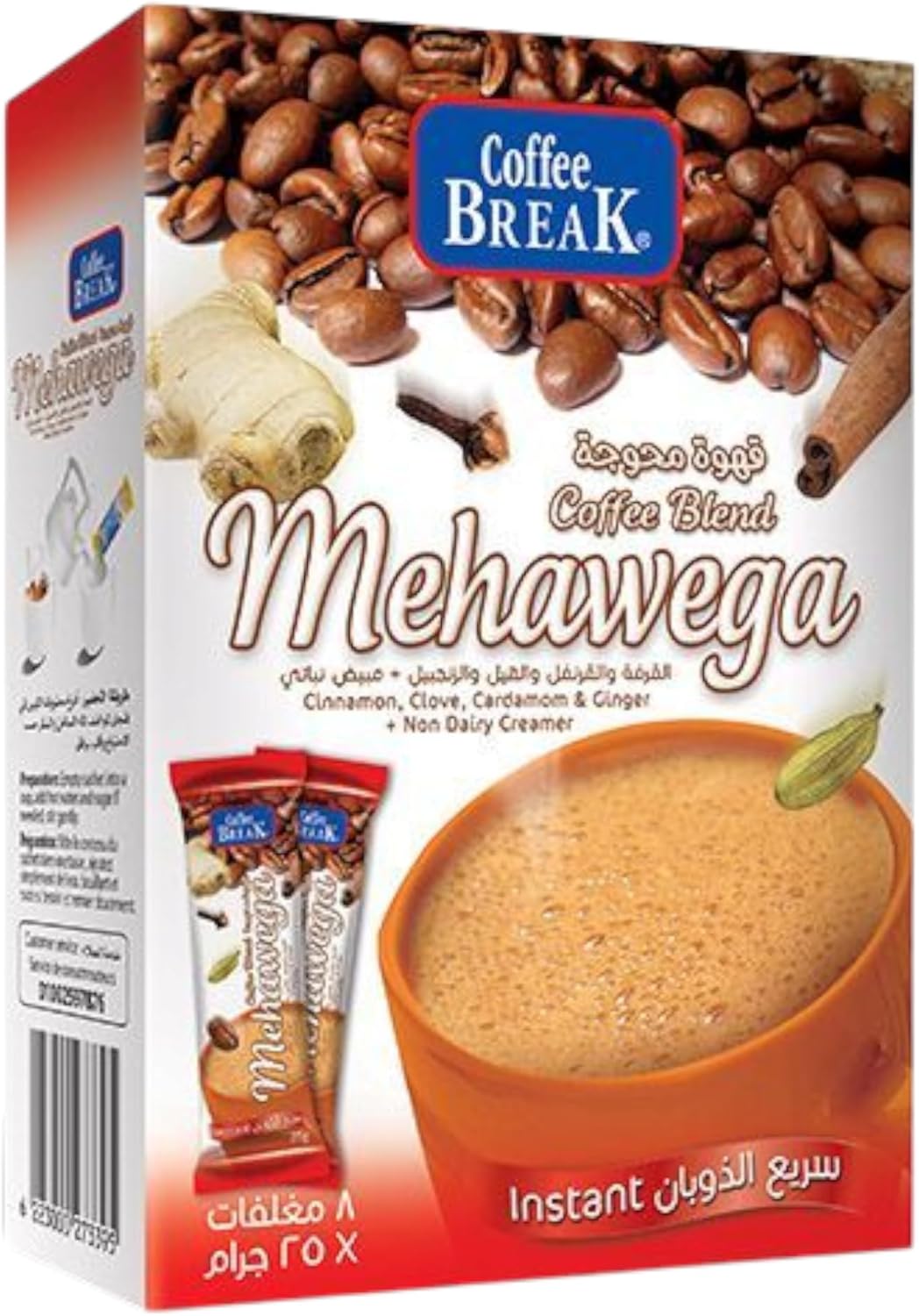 Coffee Break Mehawega Instant Coffee Mix with Cinnamon, Clove, Cardamom, Ginger and Non-Dairy Creamer, 8 Sachets