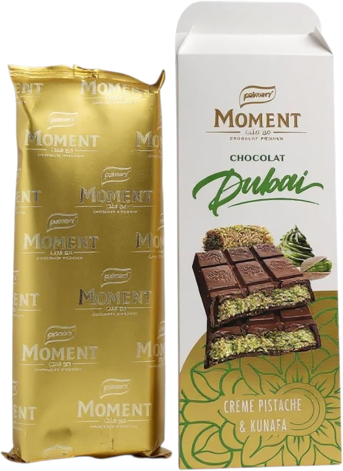 Moment Dubai Chocolate, Crème Pistache & Kunafa, Premium Middle Eastern Chocolate Bar