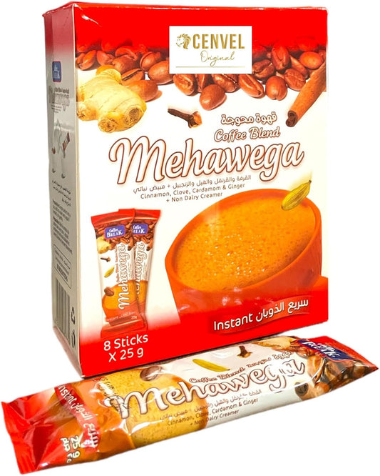 Coffee Break Mehawega Instant Coffee Mix with Cinnamon, Clove, Cardamom, Ginger and Non-Dairy Creamer, 8 Sachets