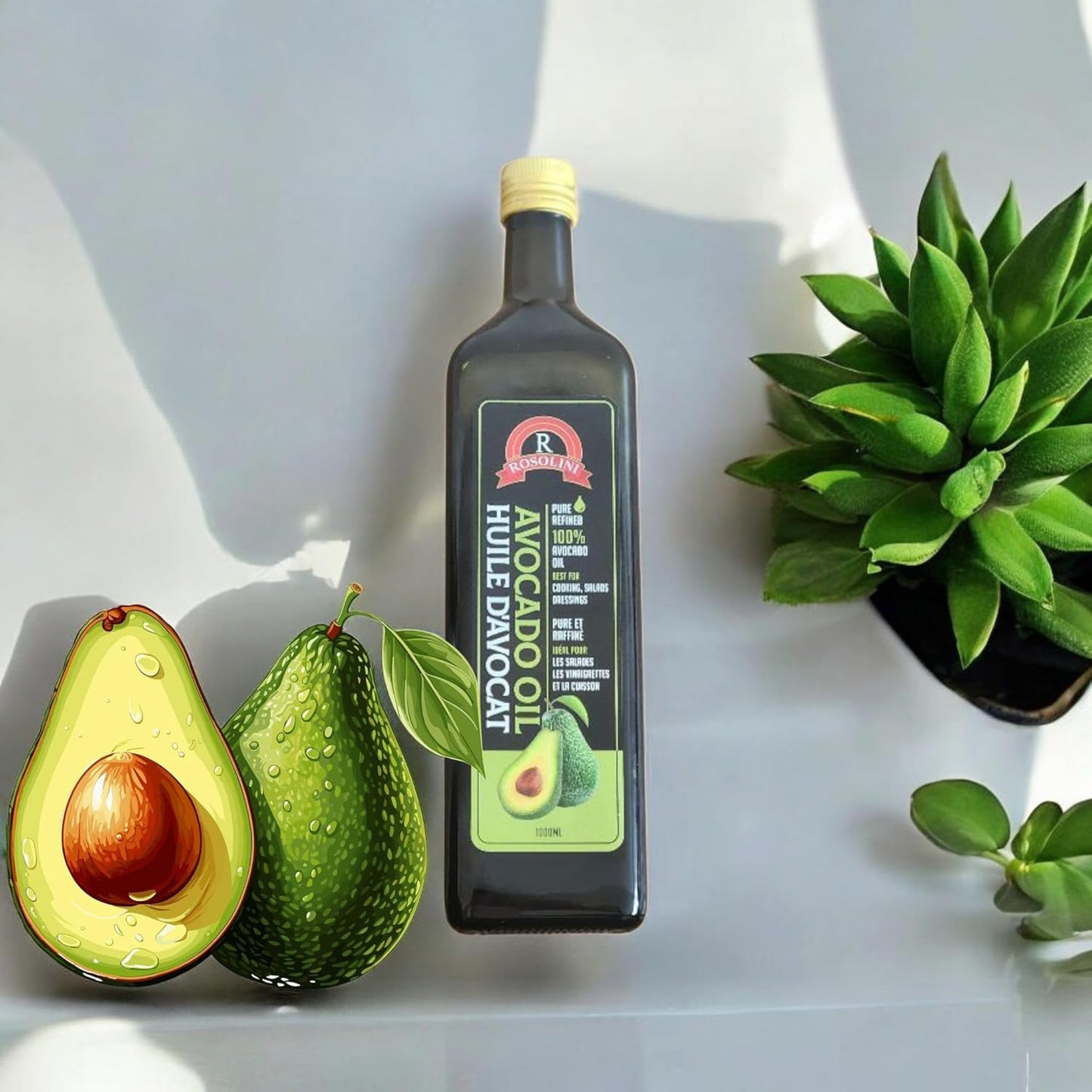 Rosolini Pure Refined Avocado Oil, 1000ml, for Cooking and Salads
