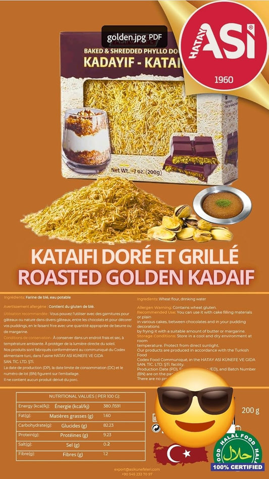 ASI Roasted Golden Kataifi,Dubai filling,Kunafah Shredded Pastry, Kataifi for dubai chocolate, 200g