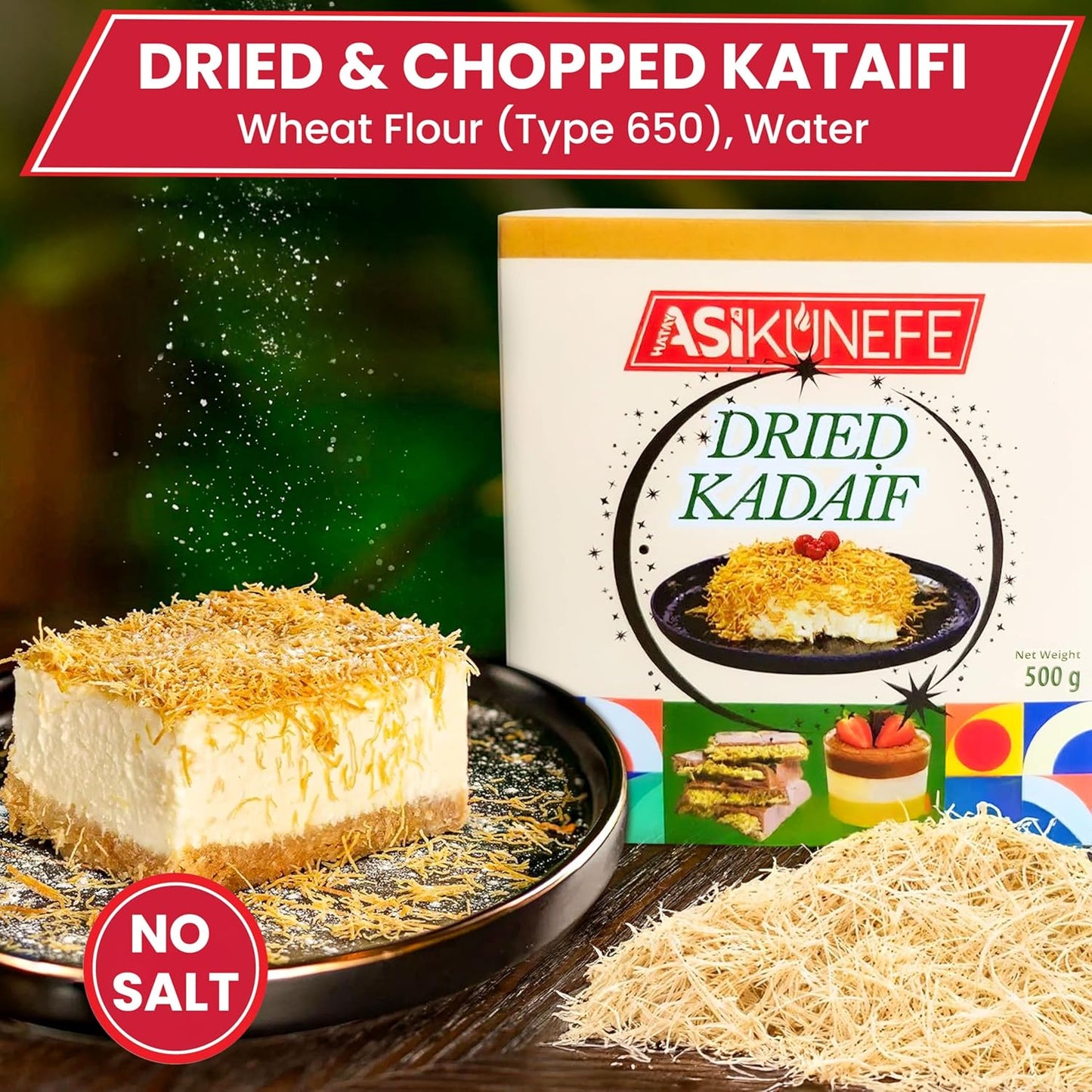 ASI Kataifi Shredded Fillo Dough, Dried Chopped Kataifi for Dubai Chocolate, Kataifi Pastry for Desserts and Sweet Treats/500gr(1.1lb)