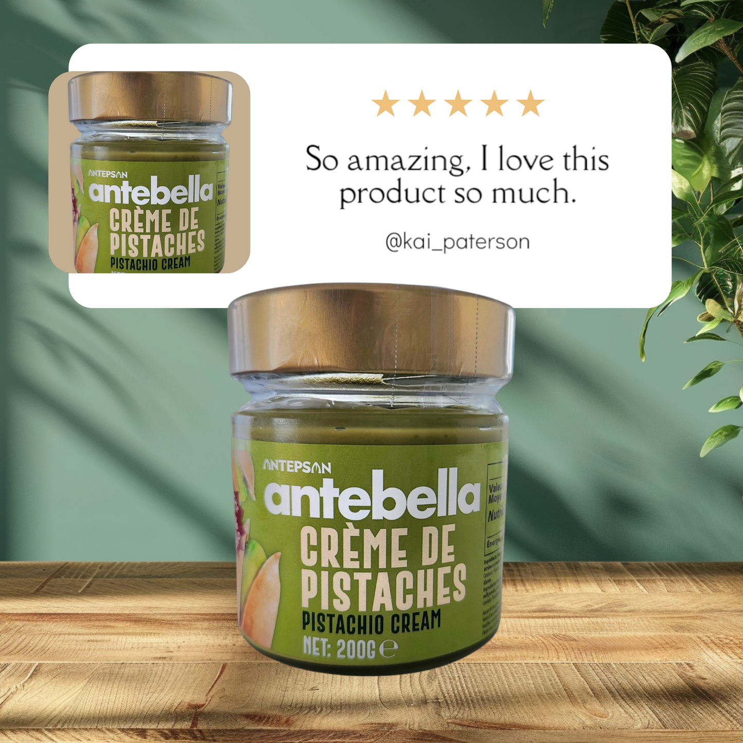 Antebella Pistachio Cream Spread, 200g, 30% Pistachios