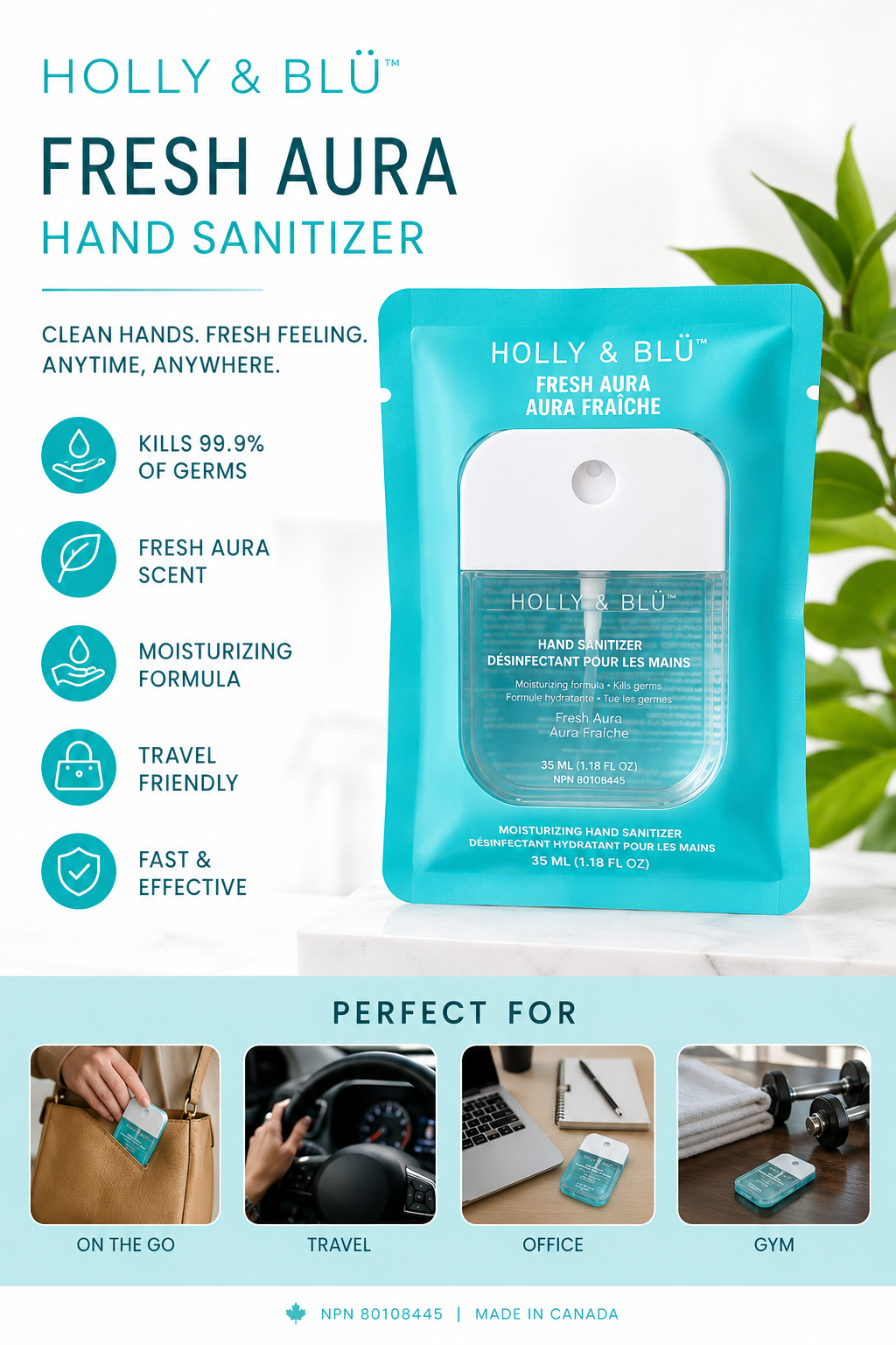 Holly & Blü Fresh Aura Moisturizing Hand Sanitizer, 35 mL