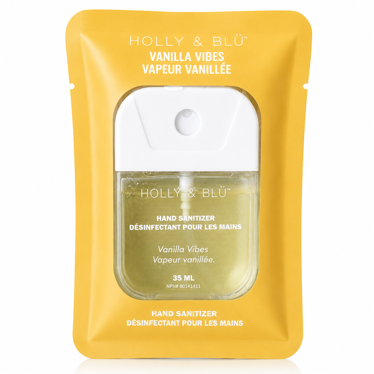 Holly & Blü Vanilla Vibes Hand Sanitizer Spray, Moisturizing Formula, Travel Size, 35 mL