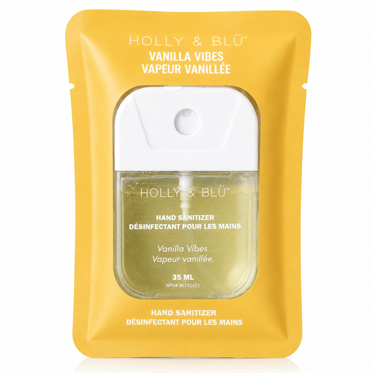 Holly & Blü Vanilla Vibes Hand Sanitizer Spray, Moisturizing Formula, Travel Size, 35 mL
