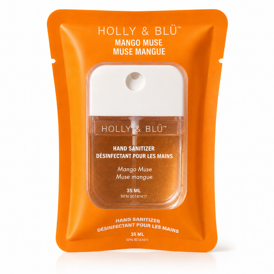 Holly & Blü Mango Muse Hand Sanitizer Spray, Moisturizing Formula, Travel Size, 35 mL